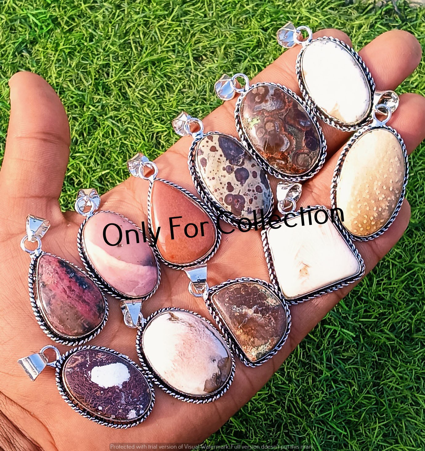 925 Sterling Silver Plated Jasper & Mix Gemstone Pendant Lot Healing Jewelry