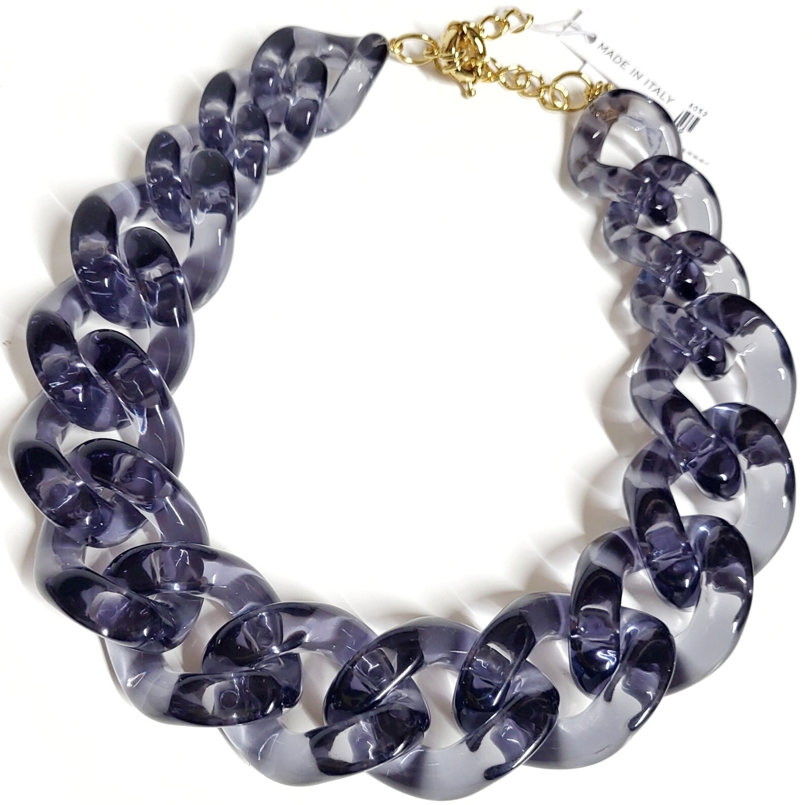 J.Crew Chunky Acetate Link Necklace Pale Graphite Plated Brass BK900 NWT
