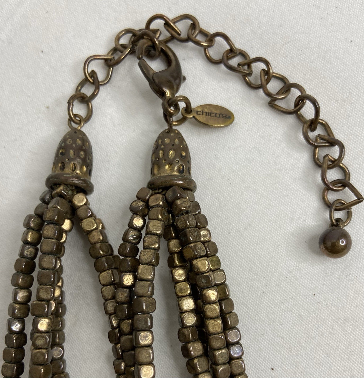 Chico’s Multi Strand Necklace Textured Gold Tone Bar Beads
