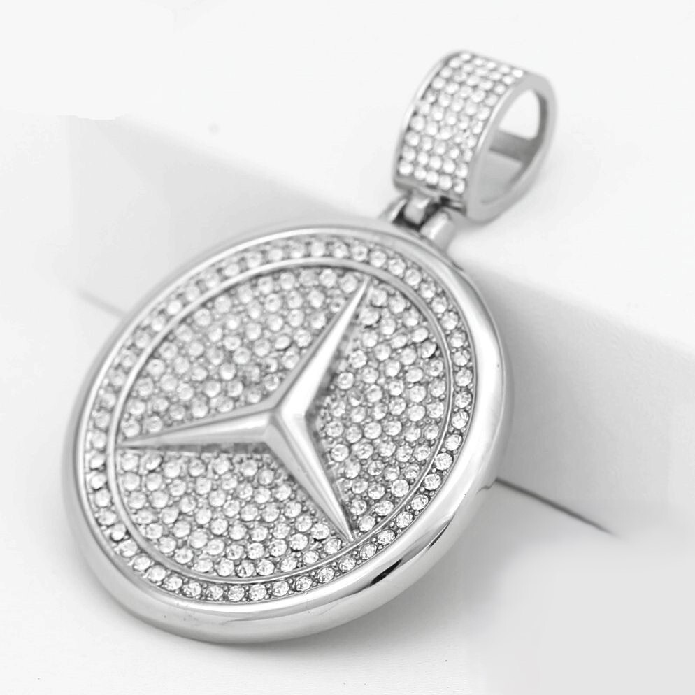 DG Men’s Stainless-Steel 64mm Round Bling CZ Sign Pendant High Polish,BOX
