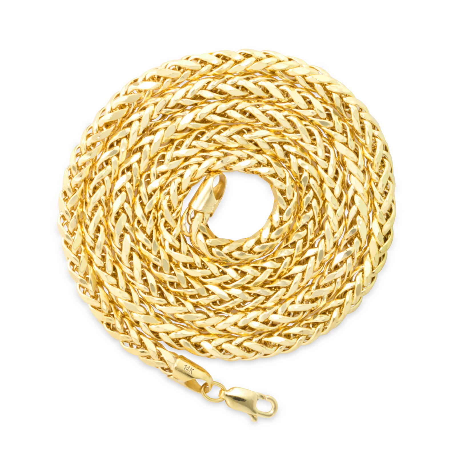14K Yellow Gold 4mm Franco Wheat Foxtail Palm Link Chain Mens Necklace 16″- 30″
