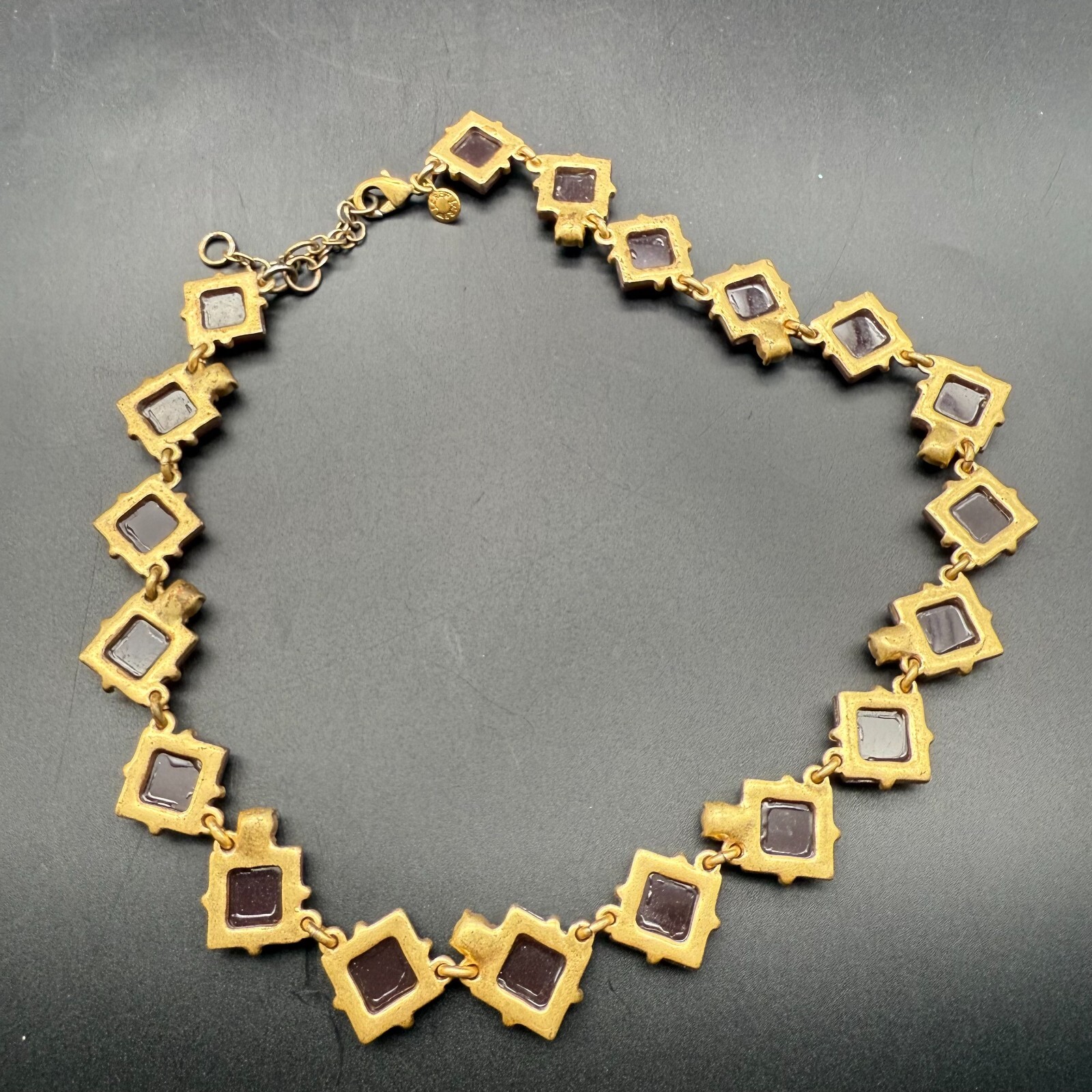 💎 J.Crew Statement Necklace 17″-20″ Burgundy Pyramid Stones Gold Chain Sparkle