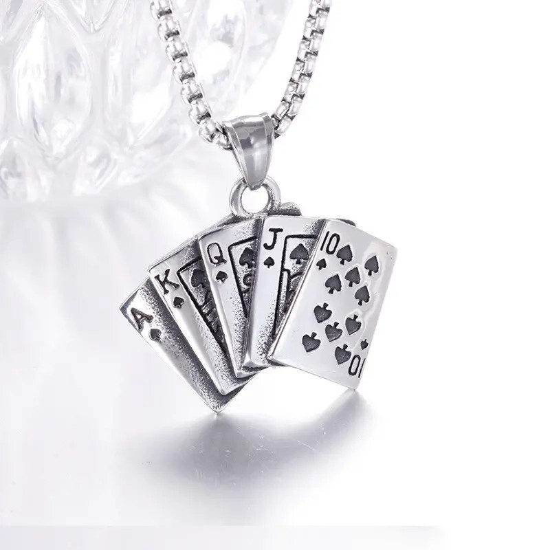 Poker Spade Flush Playing Cards Stainless Steel Unisex Pendant Necklace