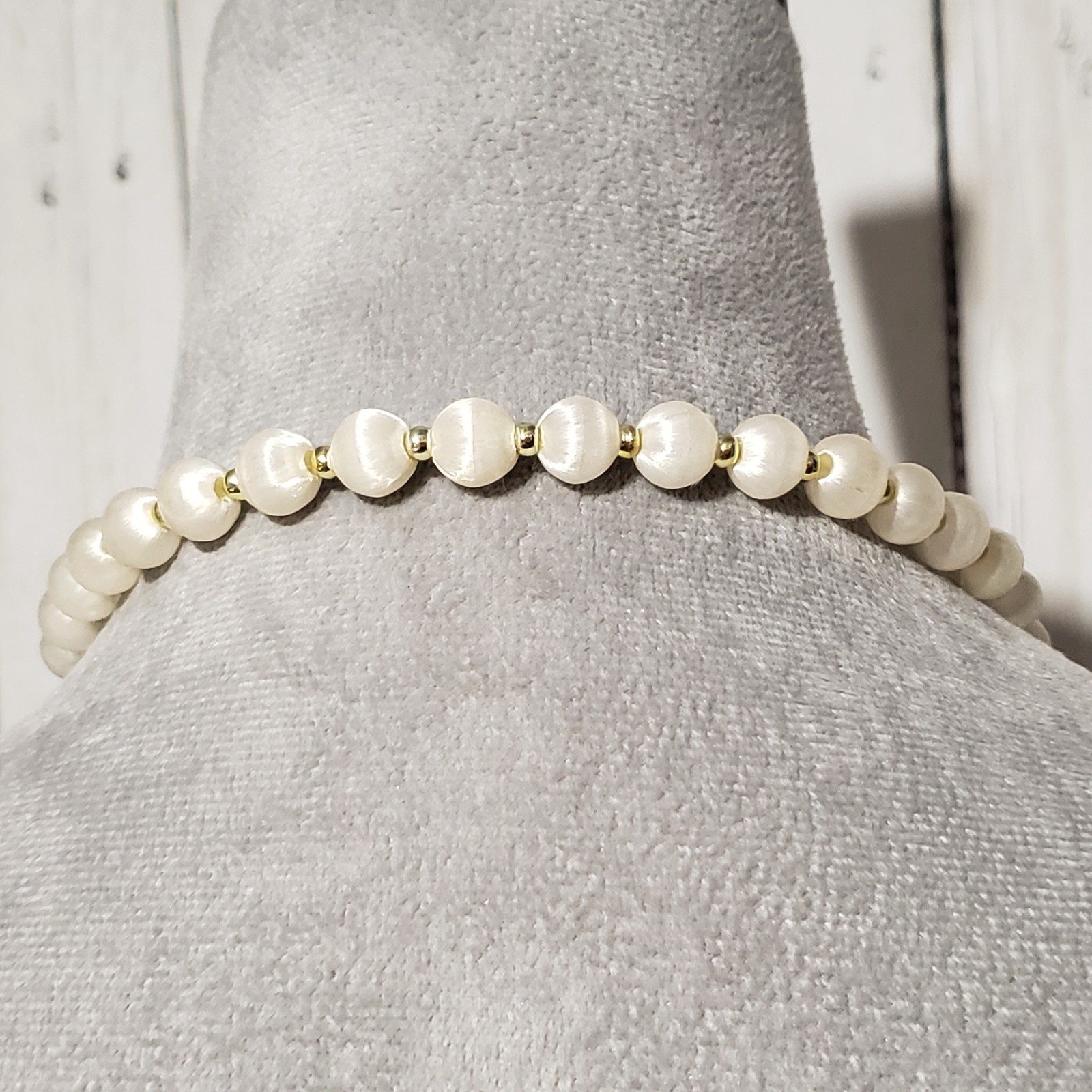 VTG Bead Necklace White Silk Satin Wrapped Boho Retro Glam Fairy Coquette Chic