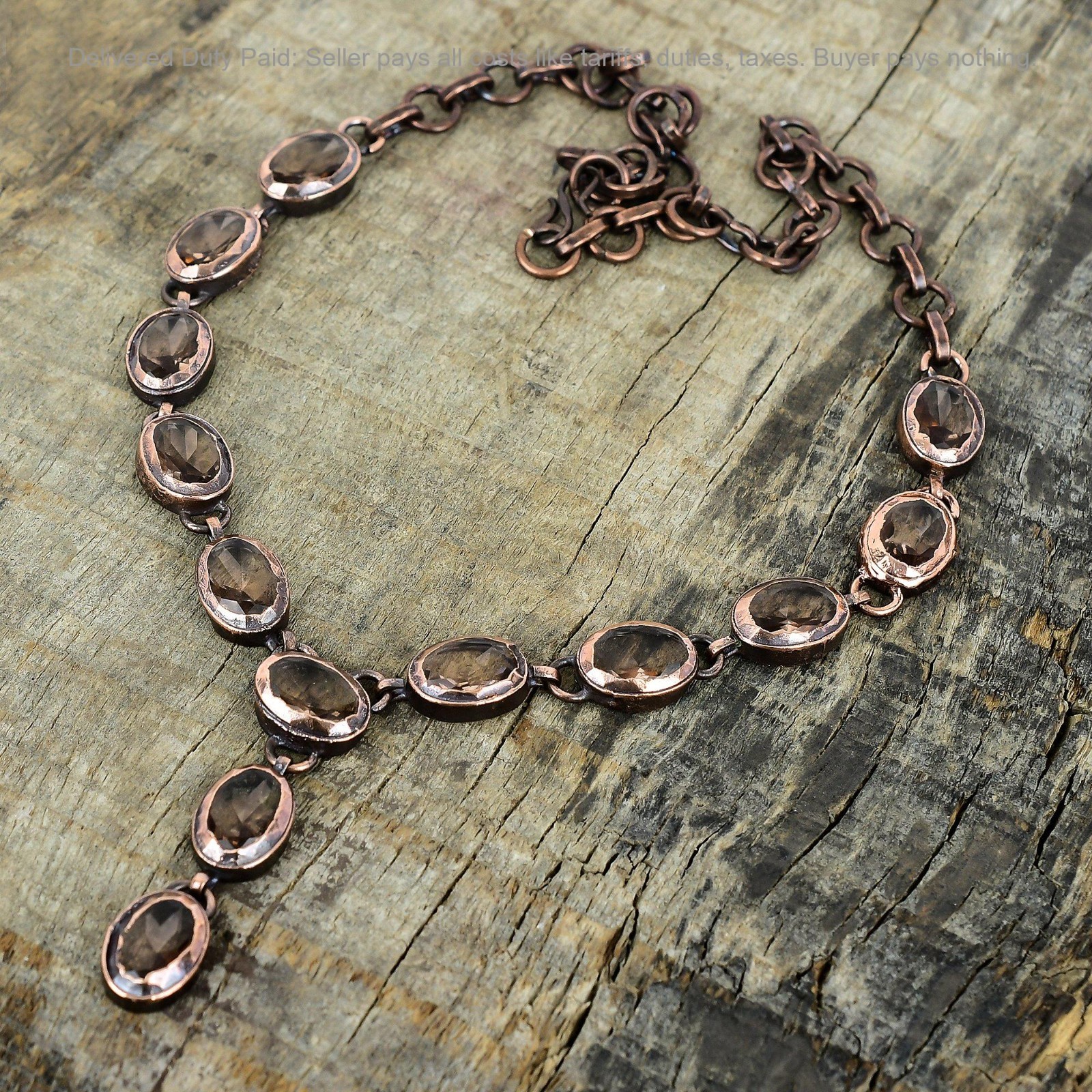 Black Friday Deal Copper Morganite Gemstone Chain Electroformed Necklace Jewelry