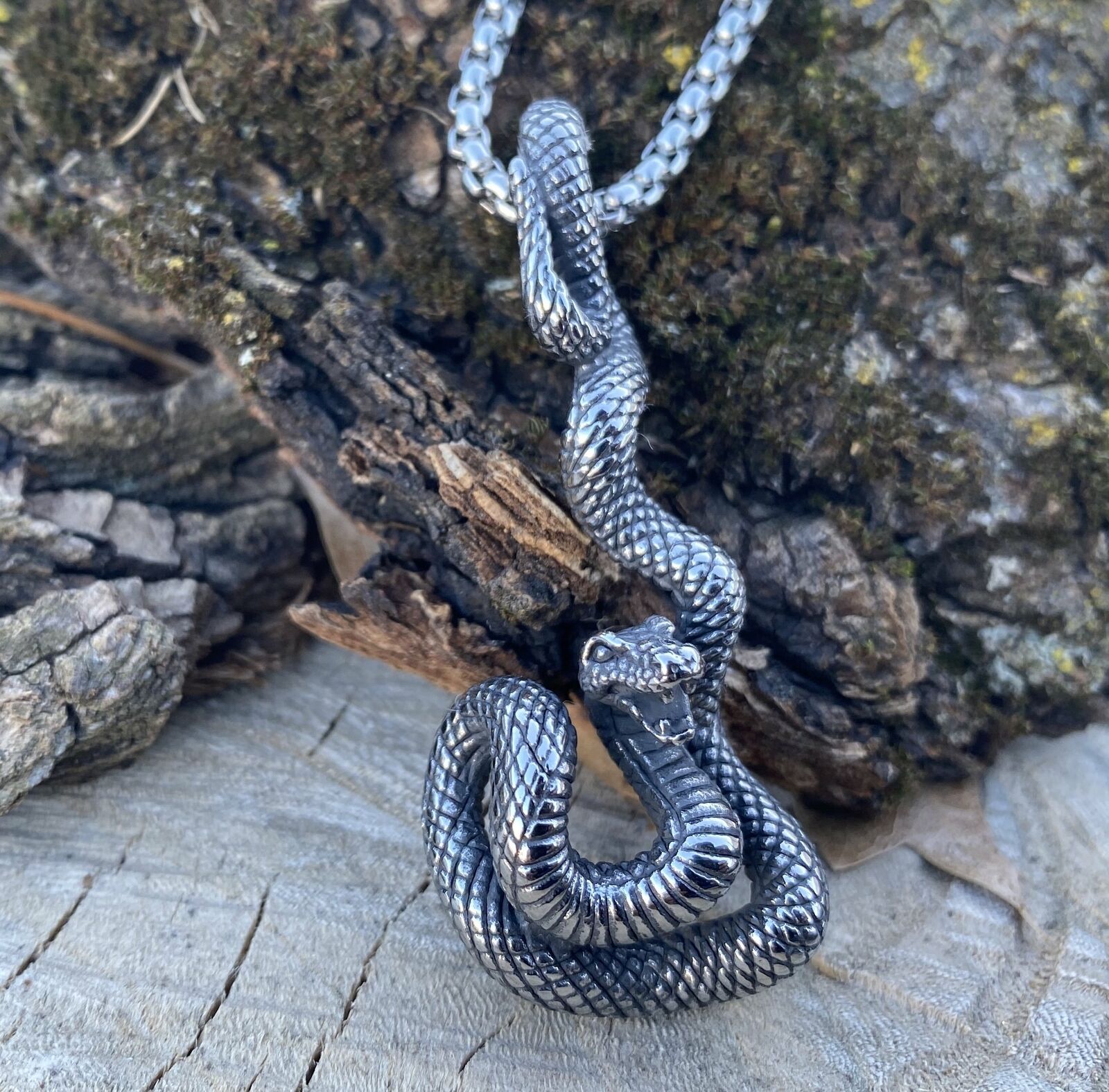 MENDEL Stainless Steel Mens Boys Zodiac Serpent Snake Pendant Necklace For Men