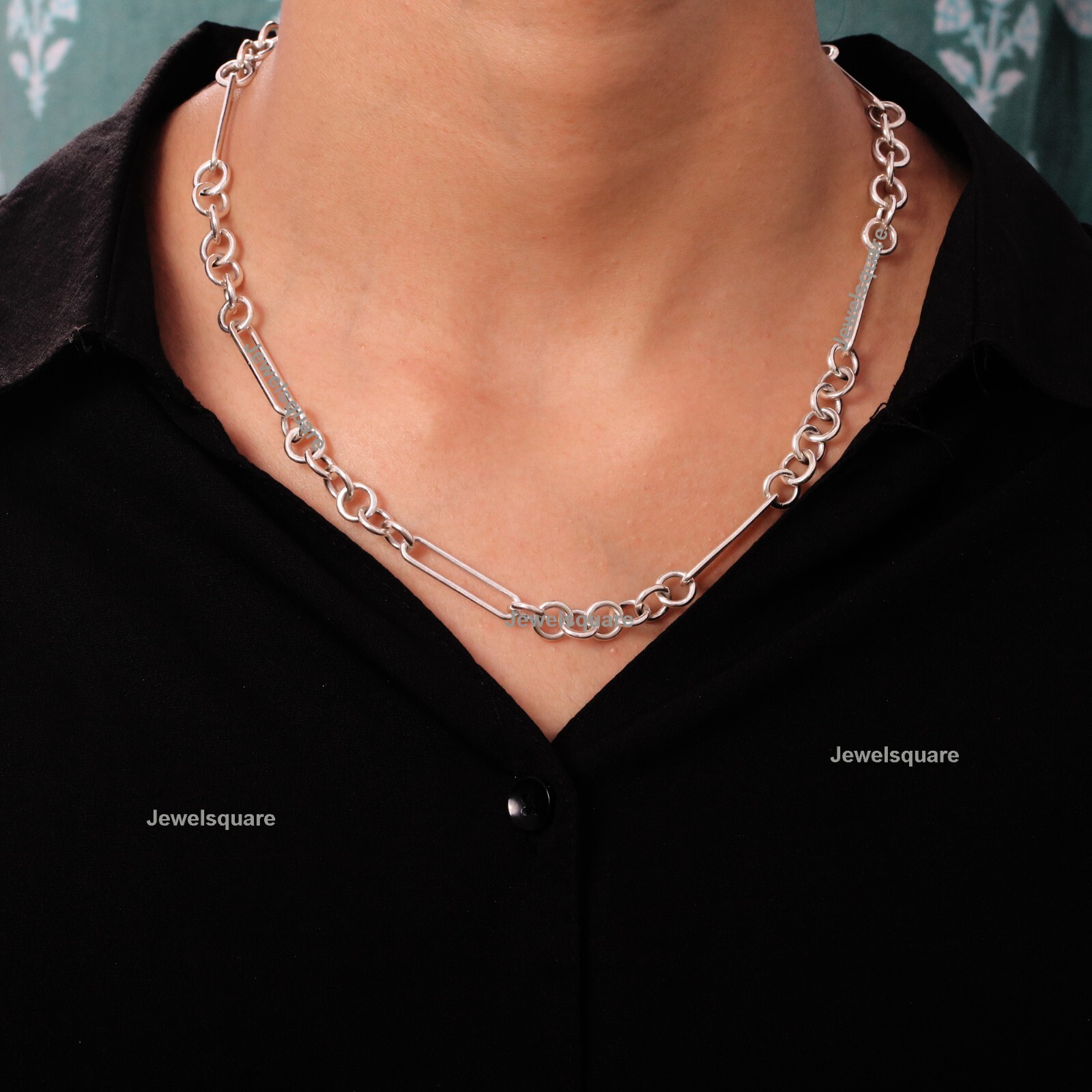 Paperclip Chain Necklace, Plain Layering Chain Necklace In 925 Sterling Silver