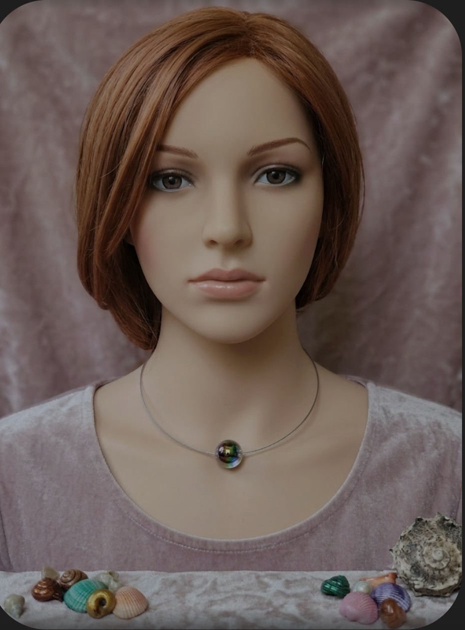 BigTimeRockShow Sea Treasure Single Elegant Iridescent Orb on Steel Collar
