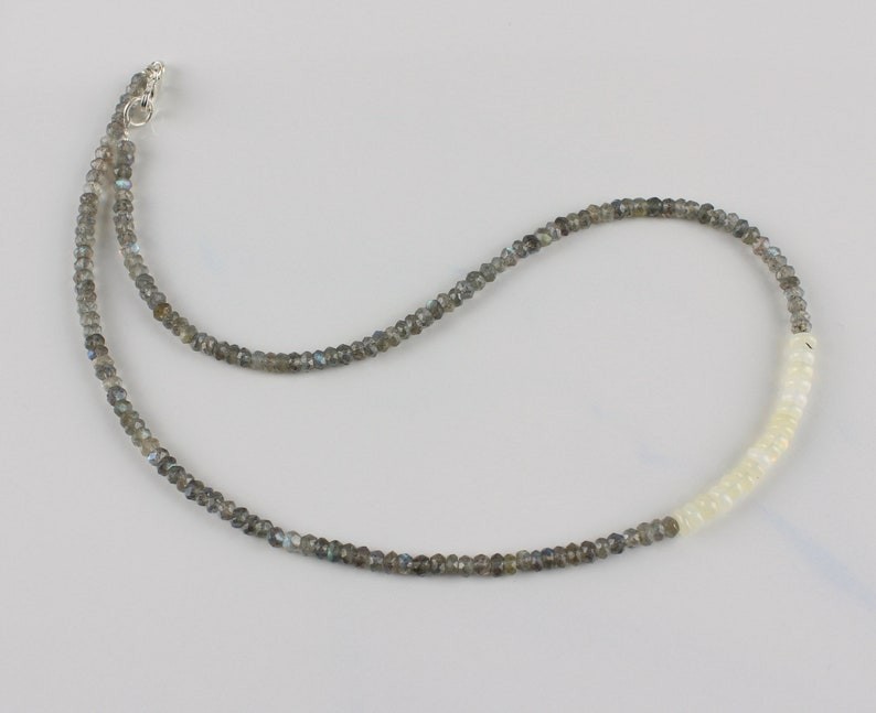 Fire Opal & Labradorite 2 Faceted Rondelle Gemstone Beaded Handmade Necklace 18″