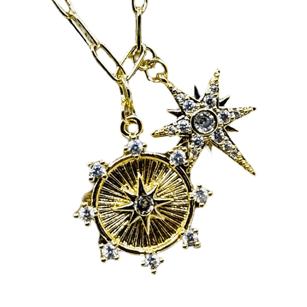 Jennifer Miller Jewelry Sun & Star Charm Necklace 18”-20” CZ Charms MSRP $175