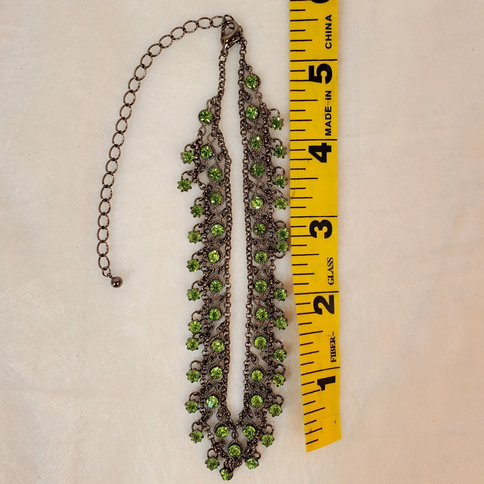 Light Green Rhinestone Choker Bib Necklace. Adjustable from 11 in. to 15 in.