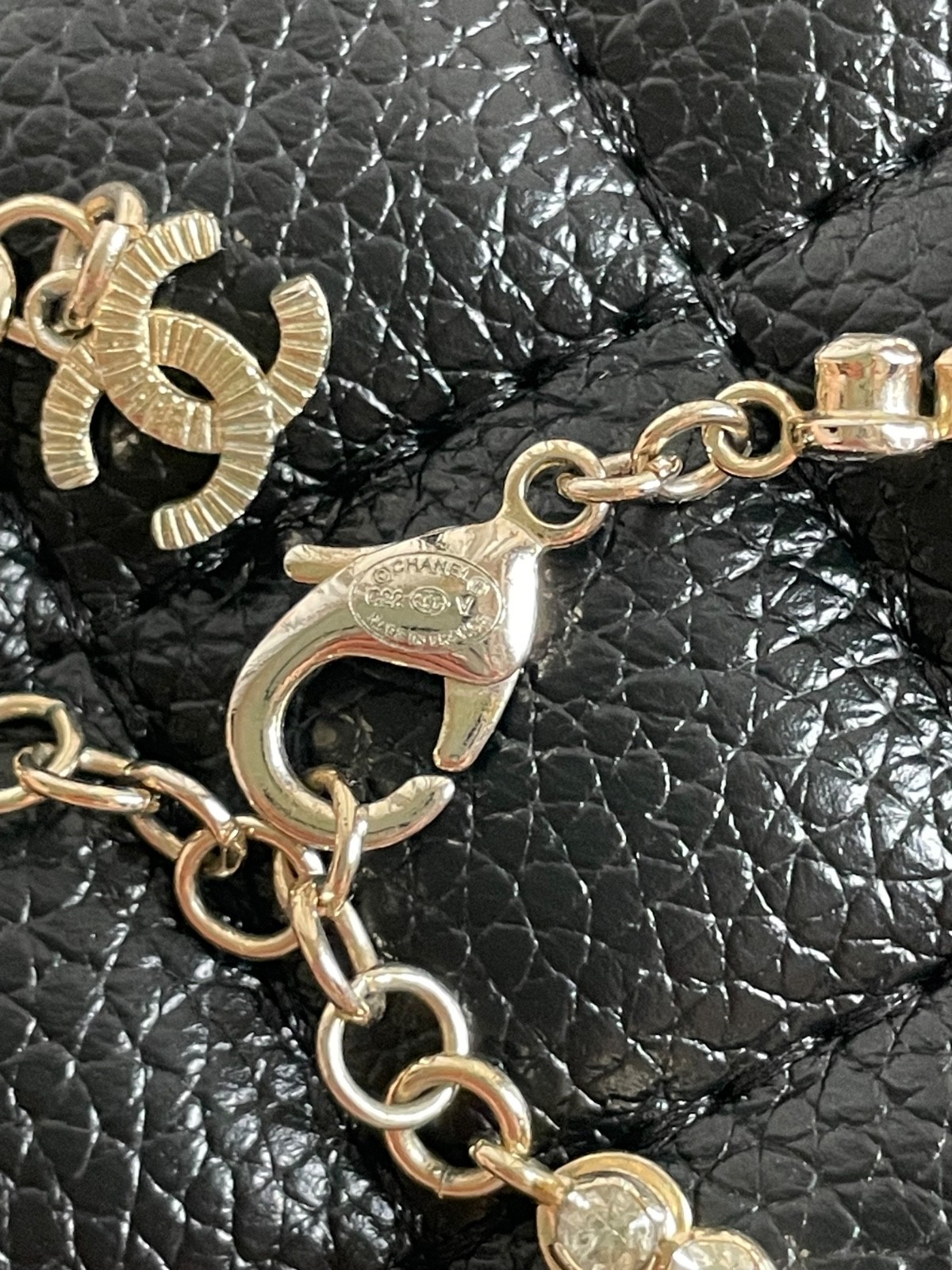 CHANEL Vintage CC Logo Crystal Rhinestone Chain Necklace Gold Tone Necklace Auth