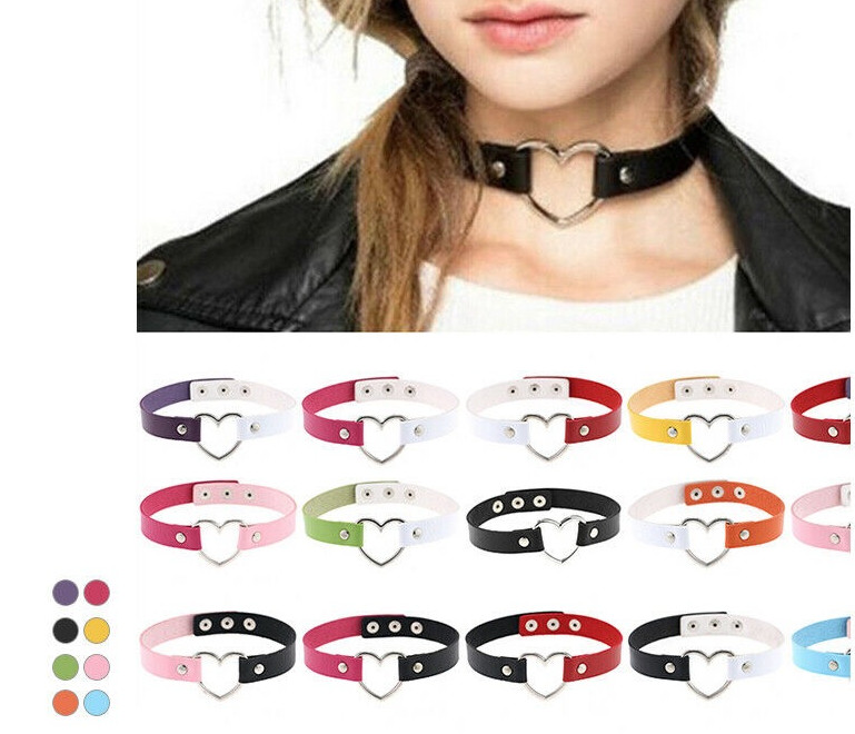 Deziloo Choker Leather Heart Collar Punk Goth Rivet Necklace Adjustable Love