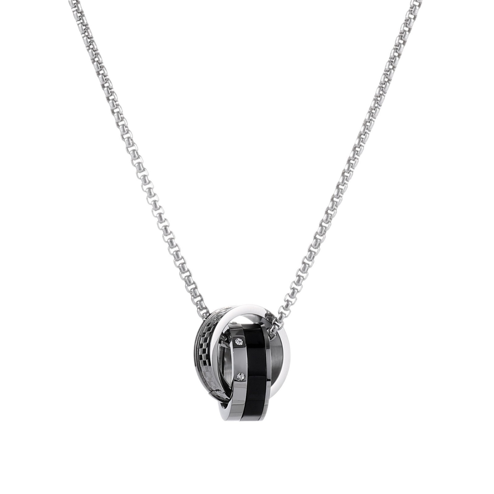 Interlocking Double Ring Stainless Steel Pendant Necklace Unisex Geometric Chain