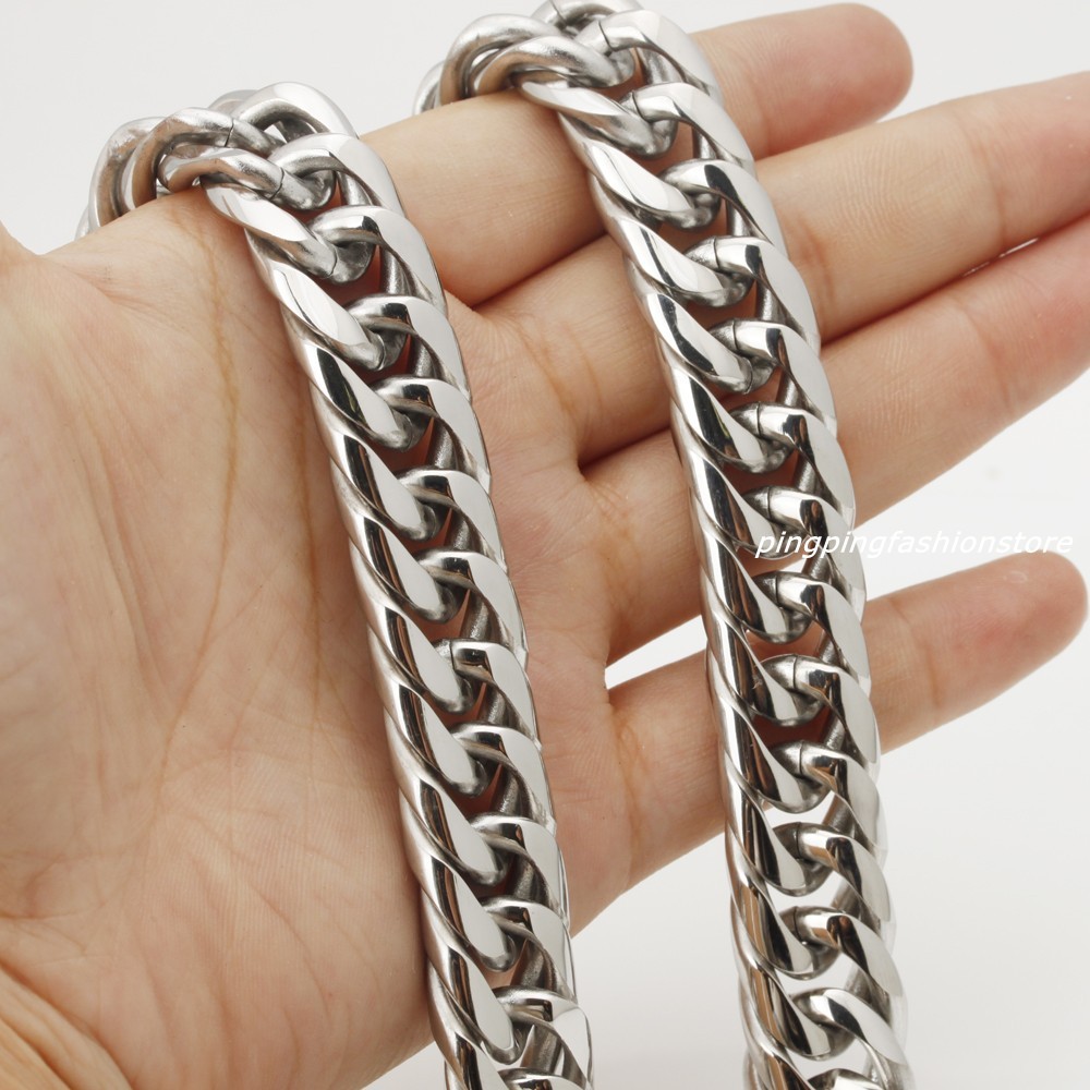 16/20mm Huge Stainless Steel Silver/Gold Curb Cuban Chain Men’s Necklace 7″-40″