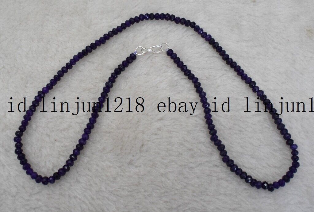 Fine 2x4mm Aquamarine Faceted Rondelle Gems Beads Necklace 18 in