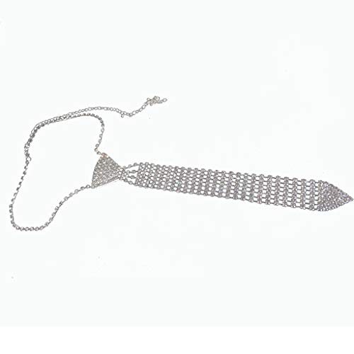 Women Fashionable Elegant s Metal Necktie Sparkly Glitter Crystal Long