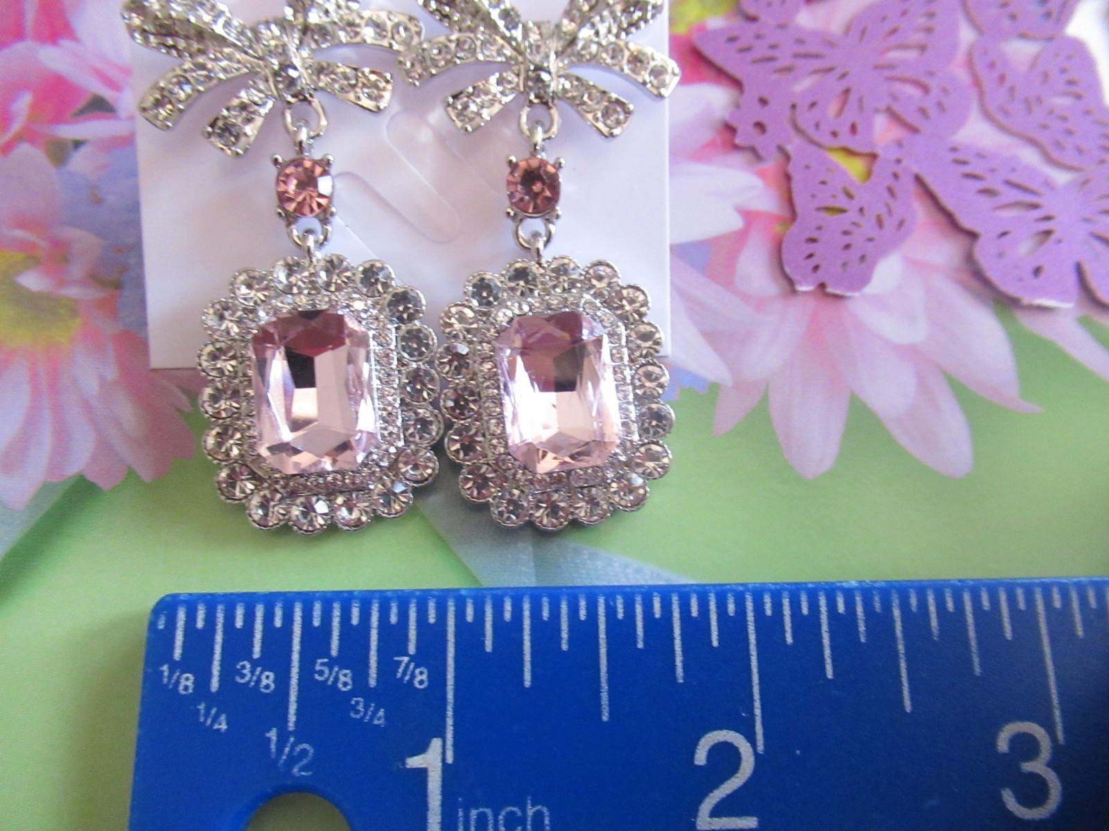 Beautiful JEWEL Pink BOWS Rhinestone Choker Necklace & Earrings SET NEW