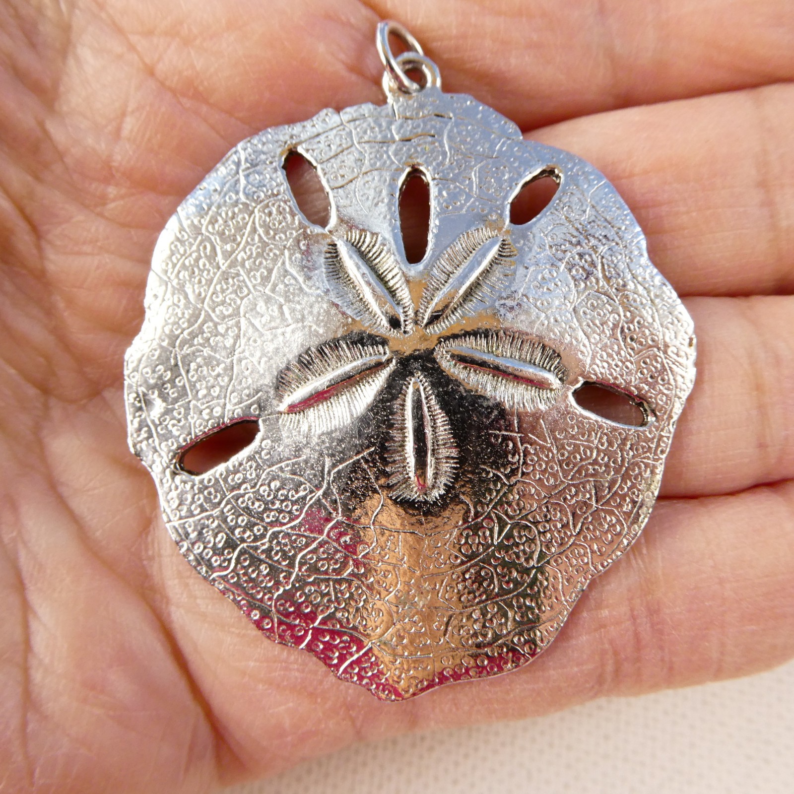 Silver Plated SAND DOLLAR Pendant Made In United Kingdom Large 1.75″
