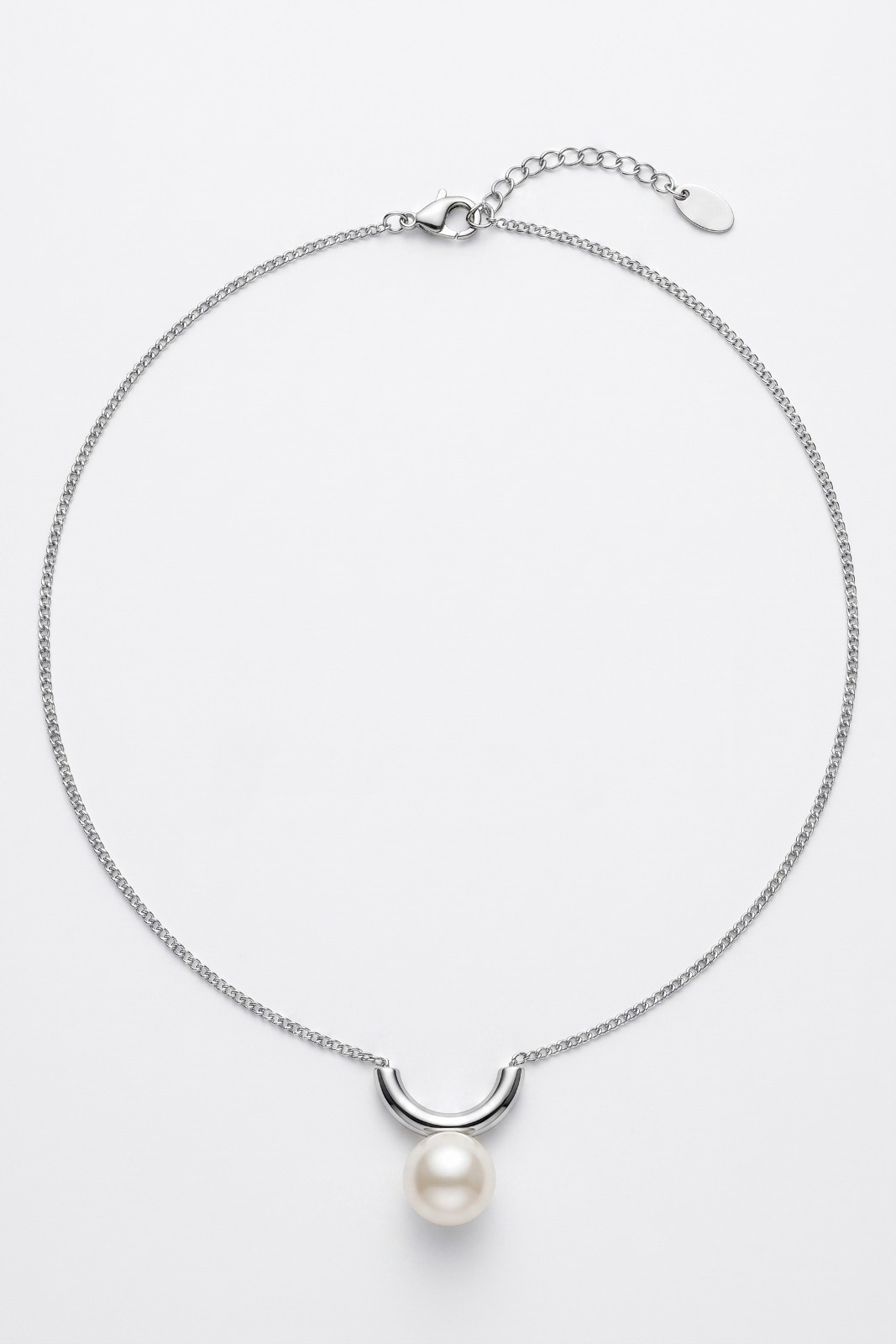 Stainless Steel 18K Plated Curved U Bar Faux Pearl Pendant Necklace Choker Gift
