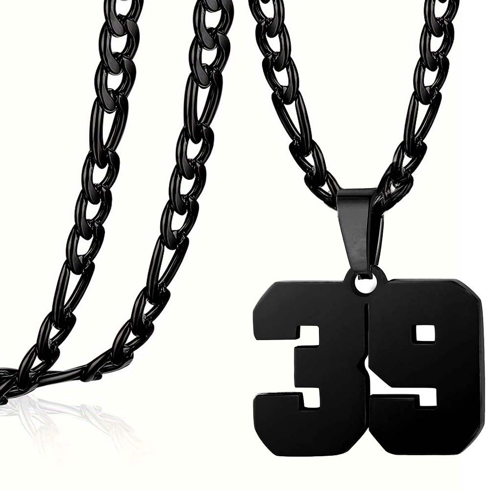 #00-#99 SPORTS BLACK NUMBER Pendant Charm / 24IN STAINLESS CHAIN NECKLACE