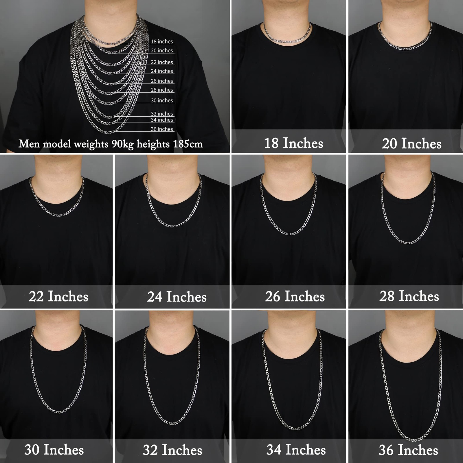 20 Inches Figaro Chain Necklace for Men 6.5MM Stainless Steel Figaro Link Chai