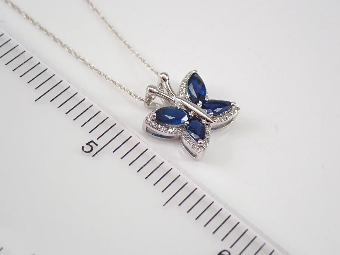 Simulated Sapphire 2Ct Marquise Cut Butterfly Pendant 14K White Gold Plated