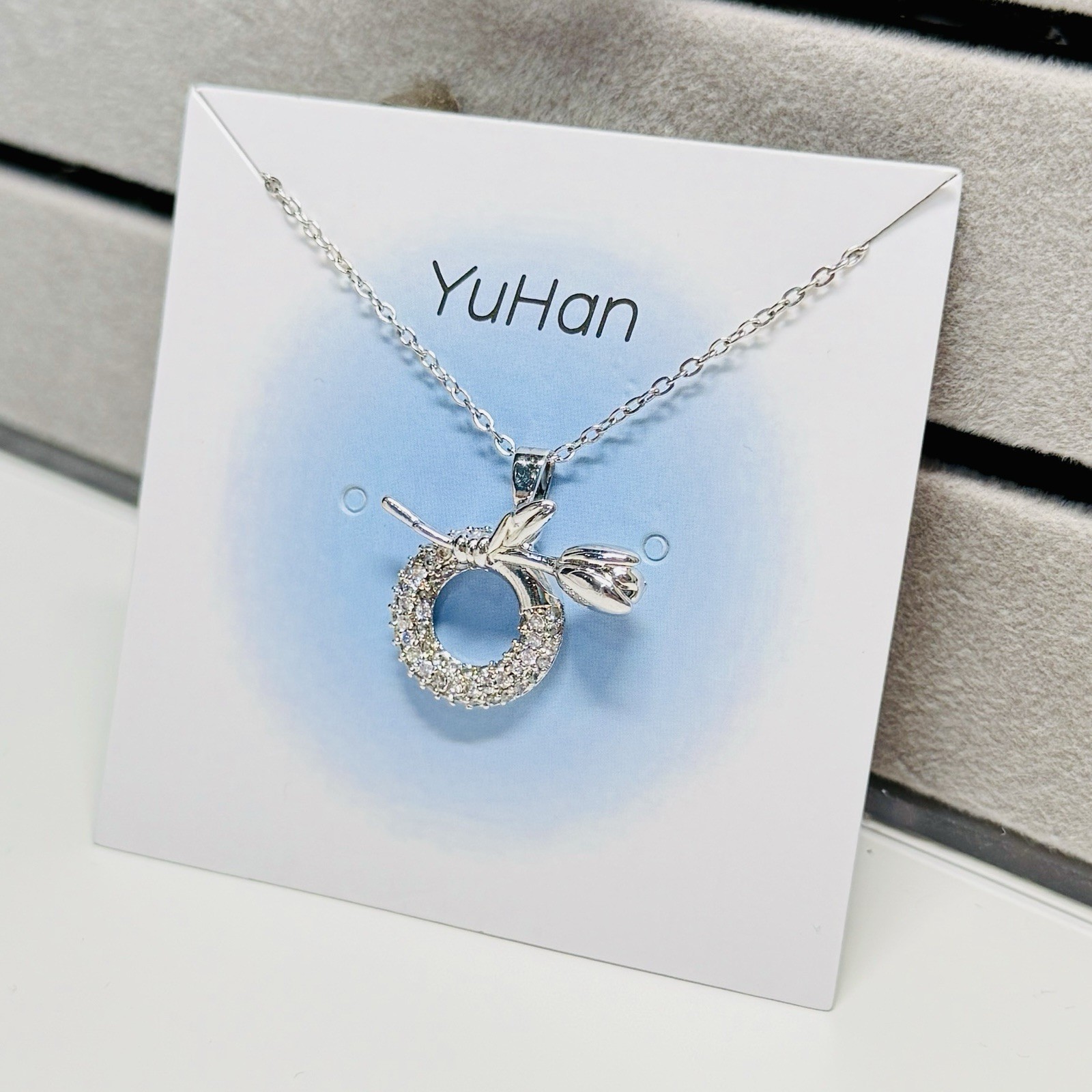Sparkling Tulip Rhinestone pendant 18″ Adjustable Stainless Steel Necklace