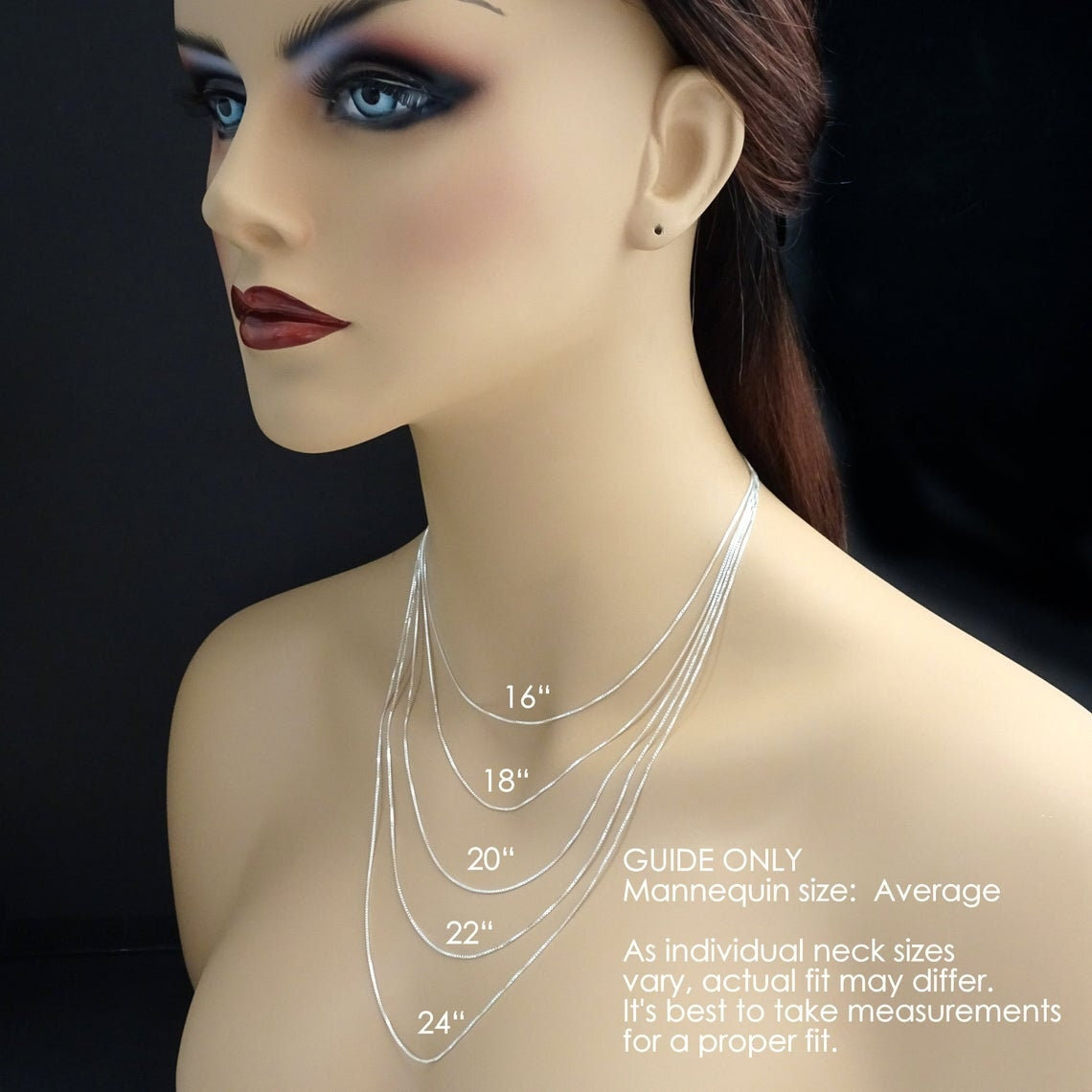 Sterling Silver Box Necklace Chain, 14″, 16″, 18″, 20″, 22″, 24″