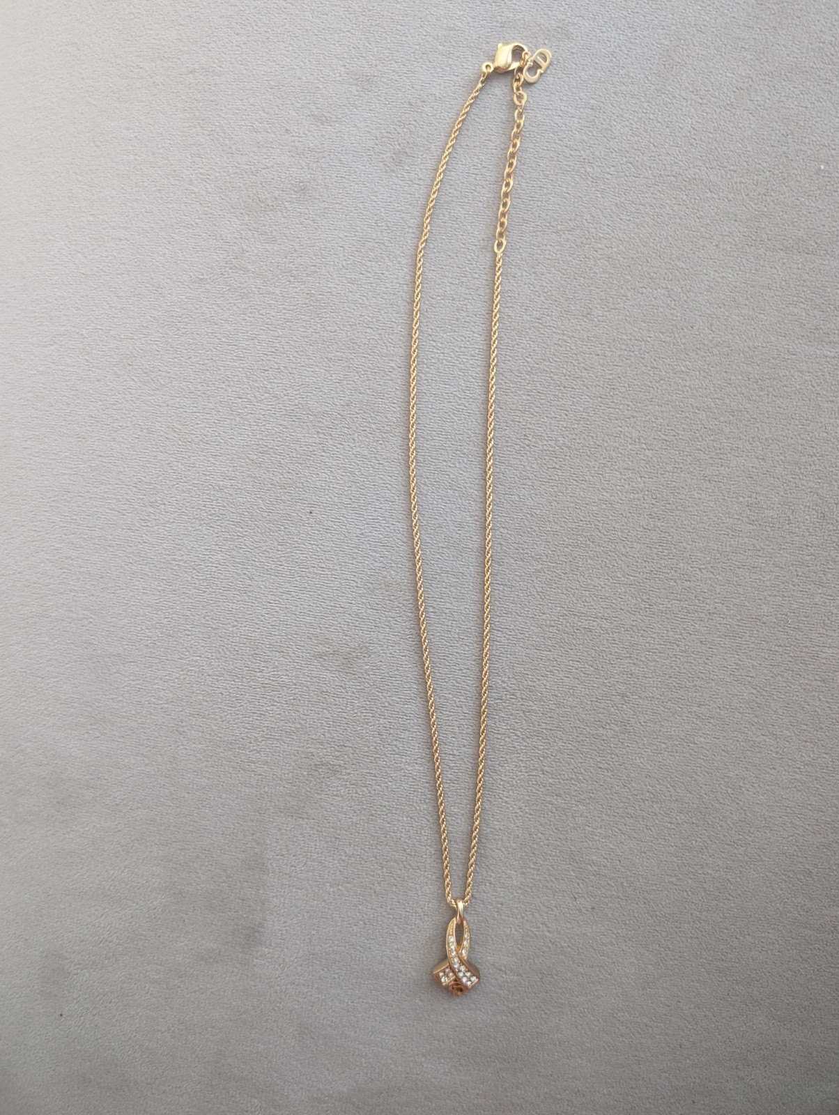 Christian Dior Necklace Gold Pltd Rhinestone CD Vintage Costume Jewellery