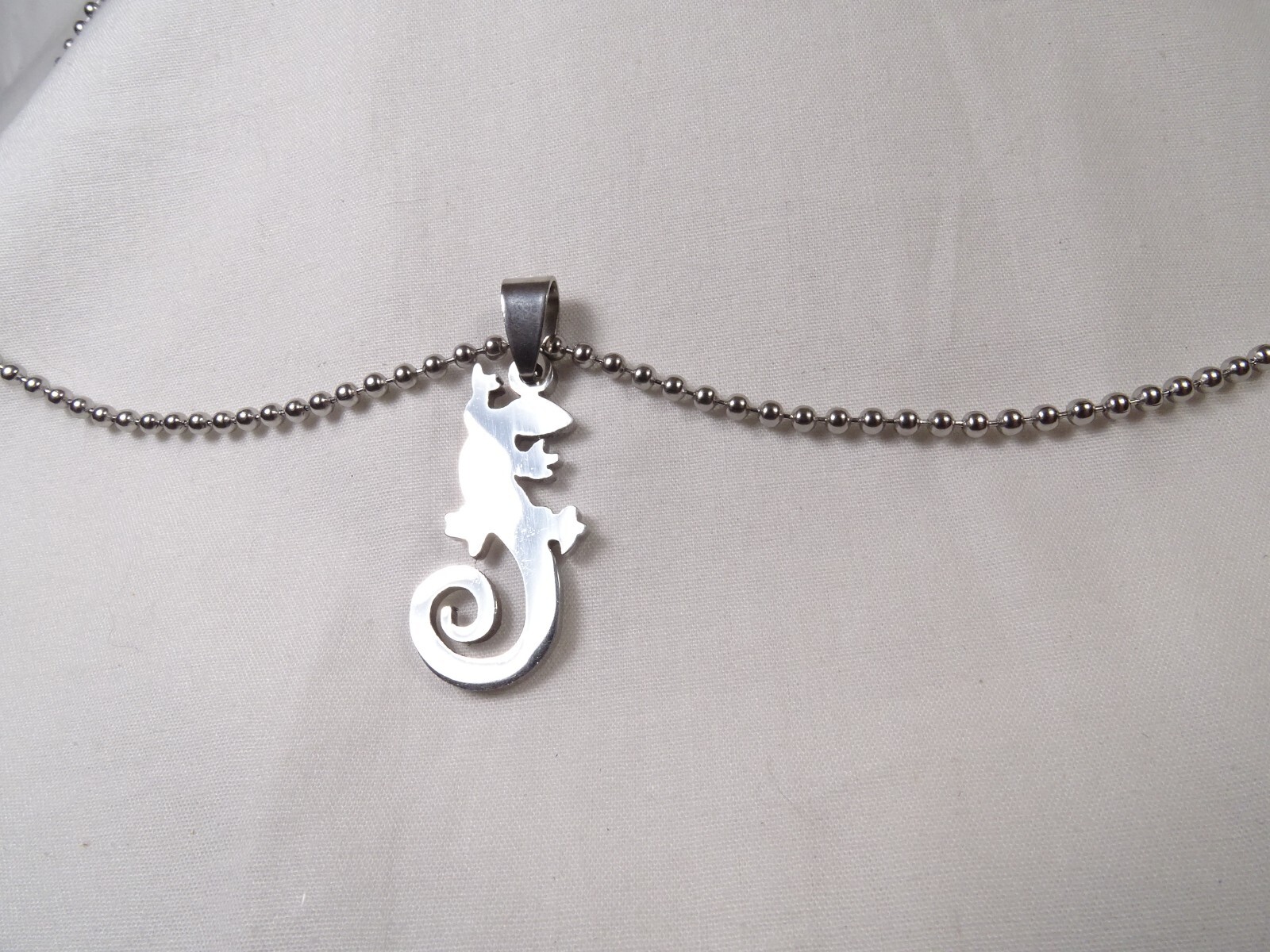 New Large Chrome Stainless Lizard Gecko 25” Steel Ball Chain Unisex Necklace
