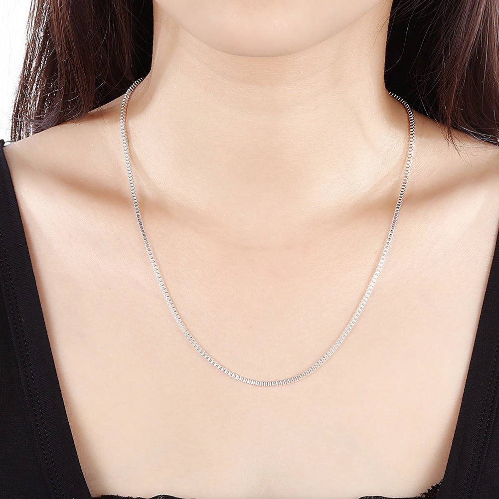 Sterling Silver Box Chain Necklace 16 18 20 22 24 Inch Fine Jewelry Women