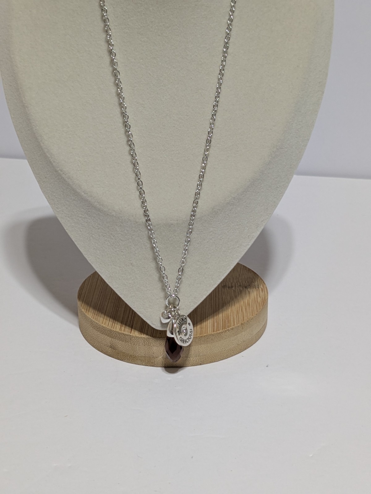 Silver Tone June Birthstone Charm/Pendant Necklace With Faux Alexandrite 18″