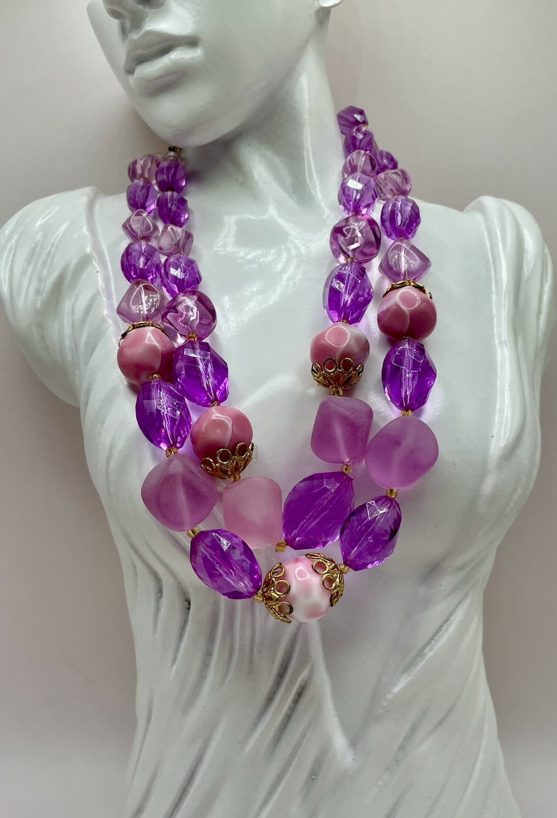 Mid Century Signed West Germany Lucite and Glass Beaded Necklace