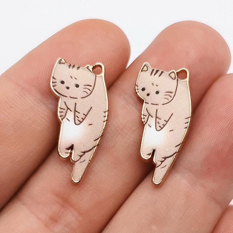 12PCS Gold Tone Enamel CAT Charm Pendant, Halloween Charms 12X25mm LCRG12