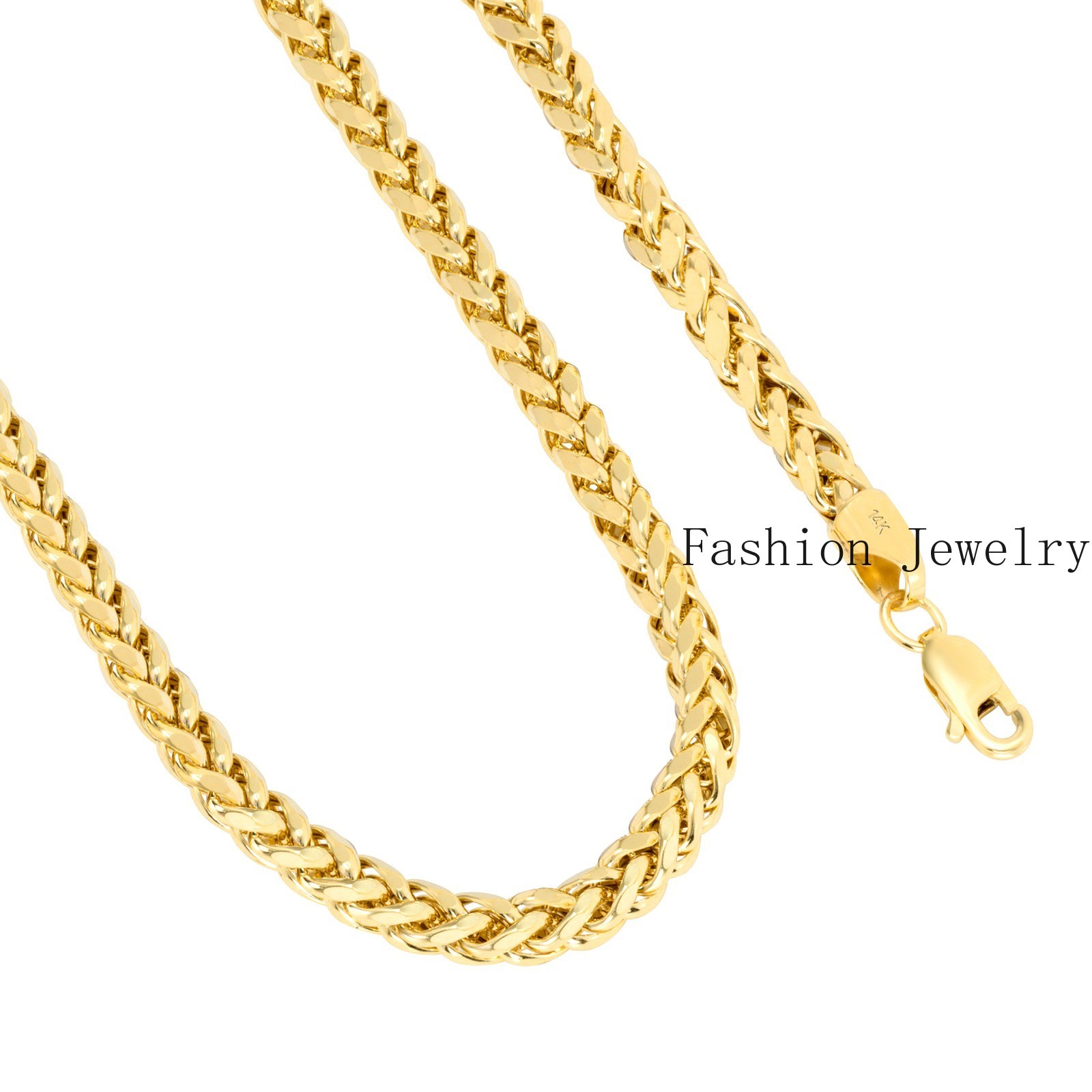 14K Yellow Gold 4mm Franco Wheat Foxtail Palm Link Chain Mens Necklace 16″- 30″