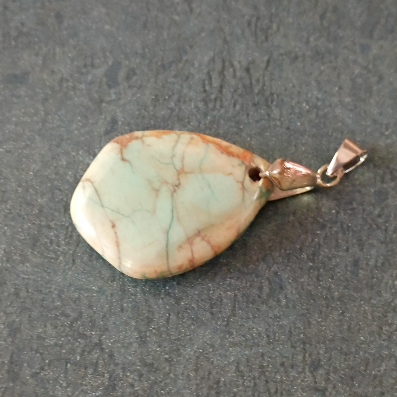 Teardrop Multicolor Imperial Jasper Pendant Polished Green Tan Metal Bail