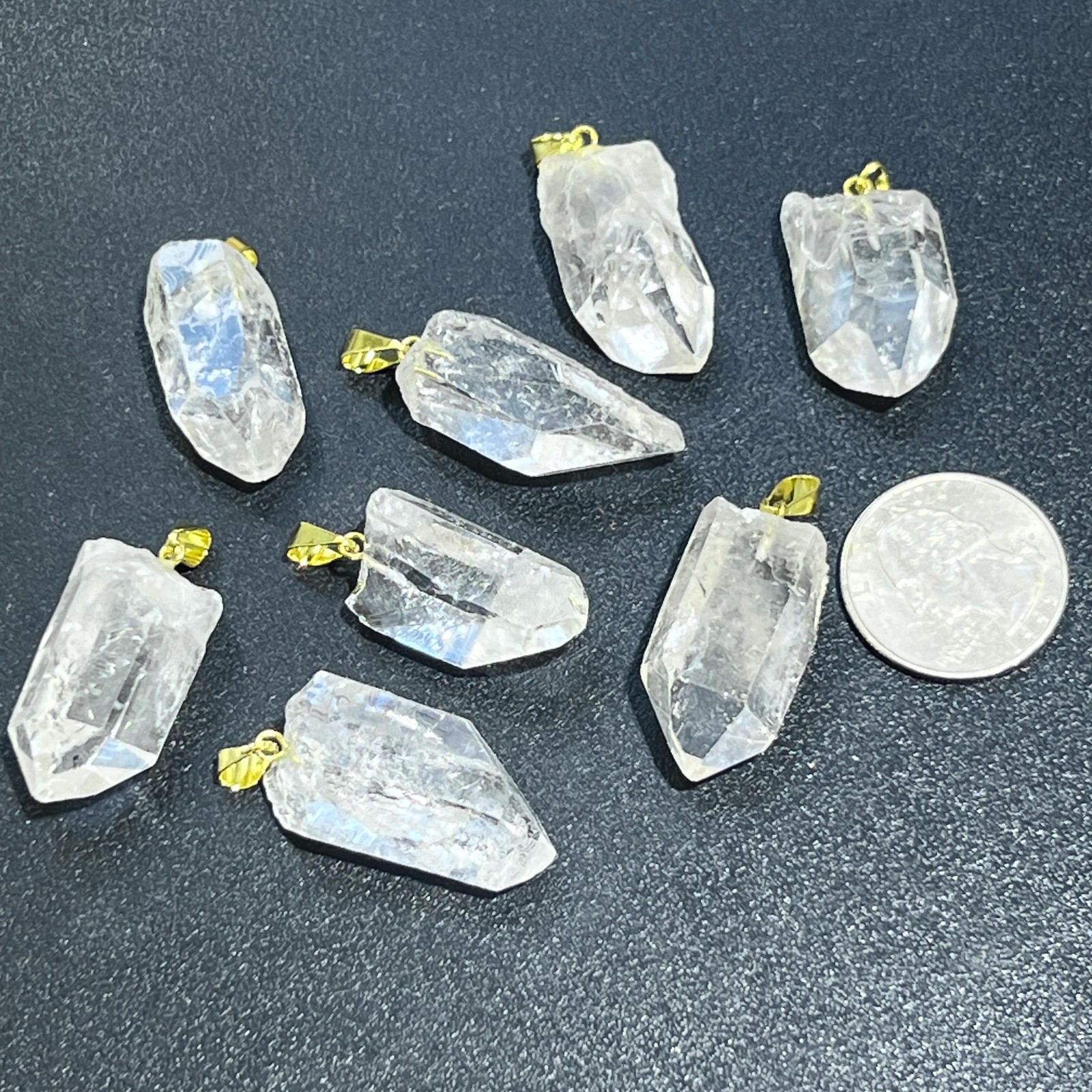 Small Petite Quartz Crystal Point Pendant (Gold Bail) Brazil Mineral