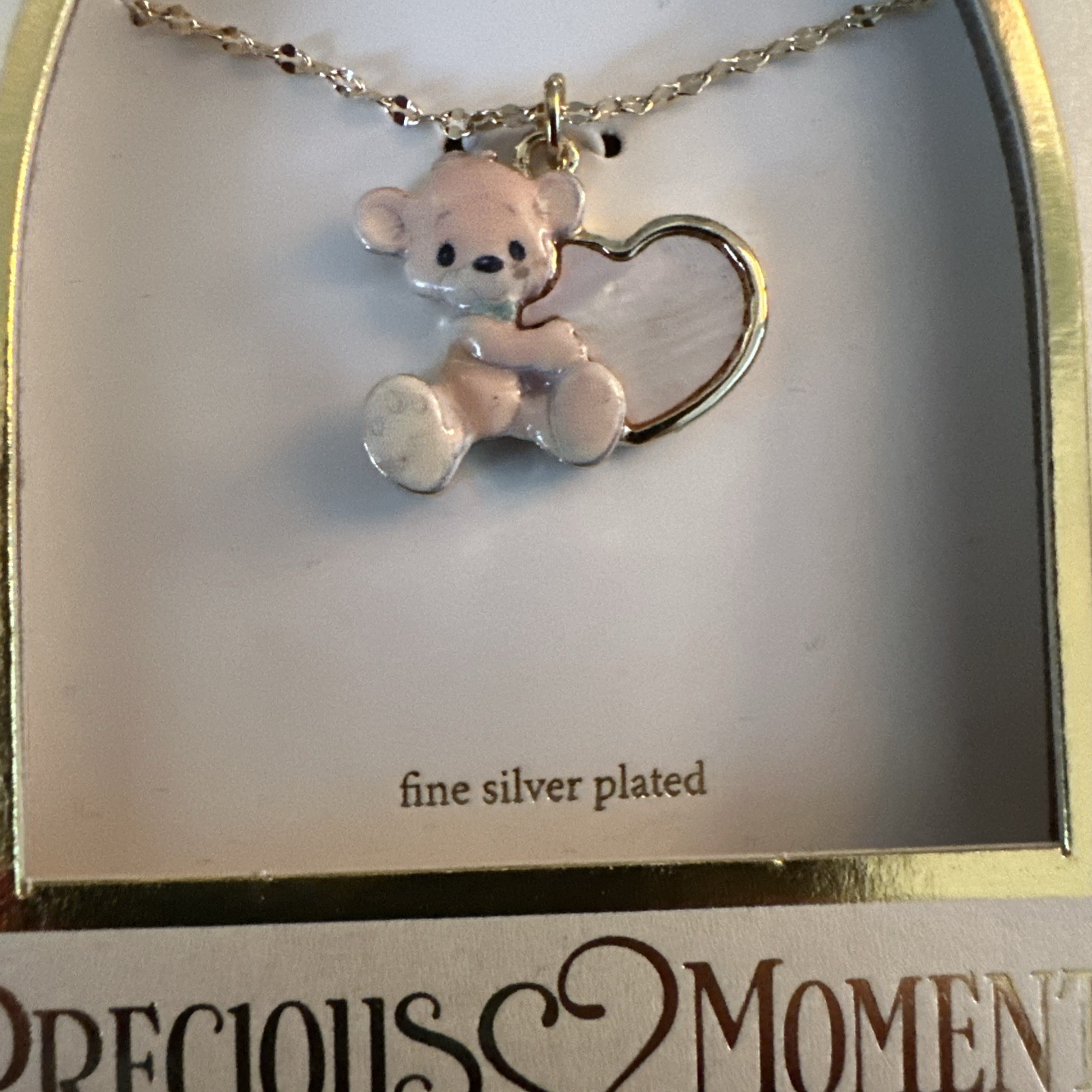 NEW Precious Moments Fine Silver Plated Bear Heart Necklace