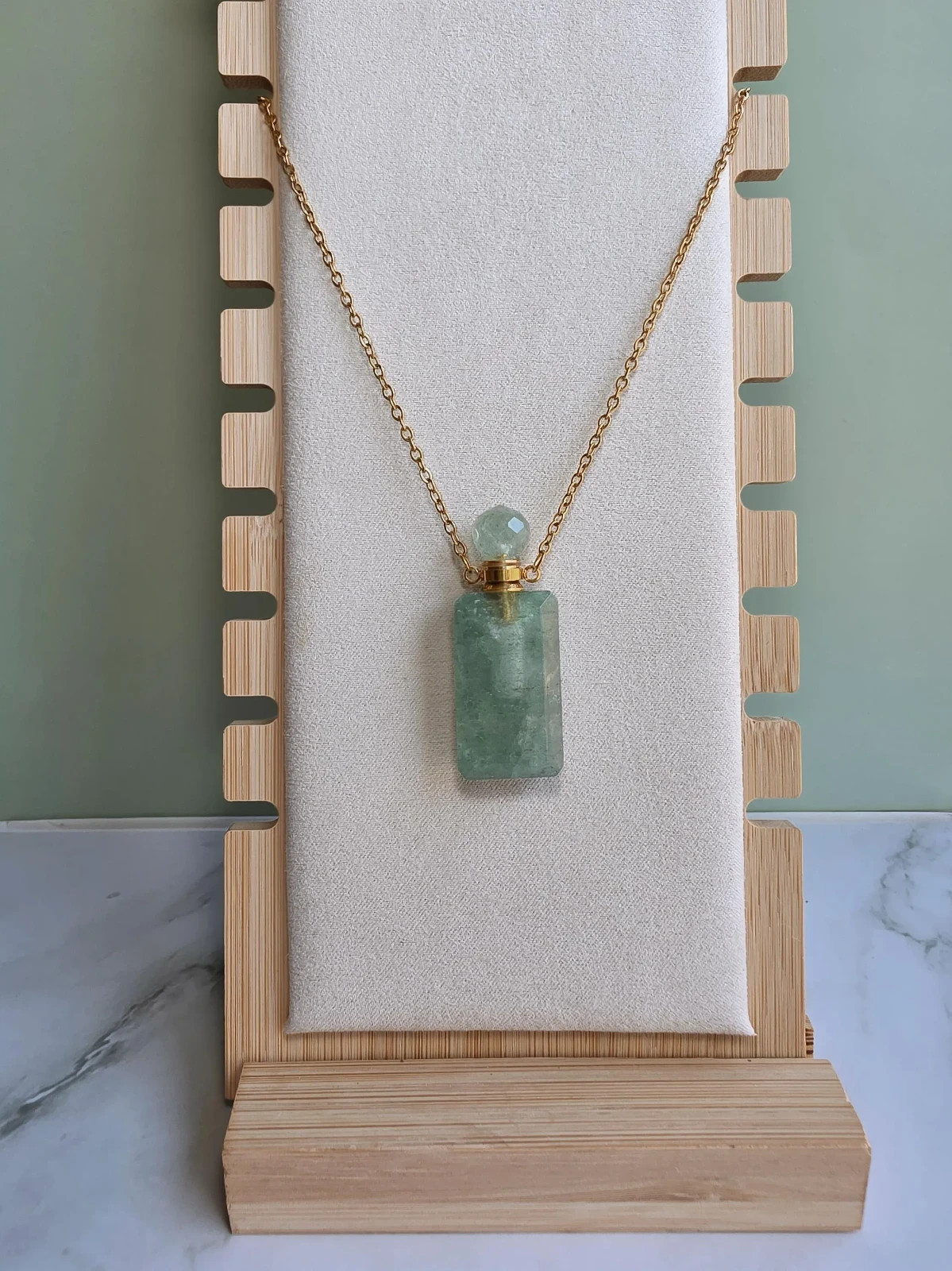 Vial Necklace 14K Gold Plated Perfume Bottle Crystal Pendant Gemstone Gift