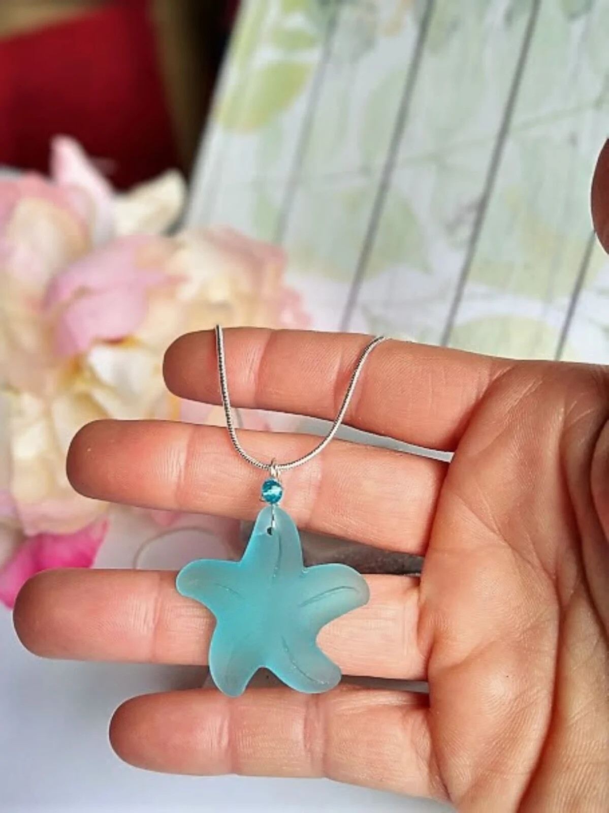 Seaglass Starfish Necklace, Beachy Jewelry for Women, Silver Starfish Dainty