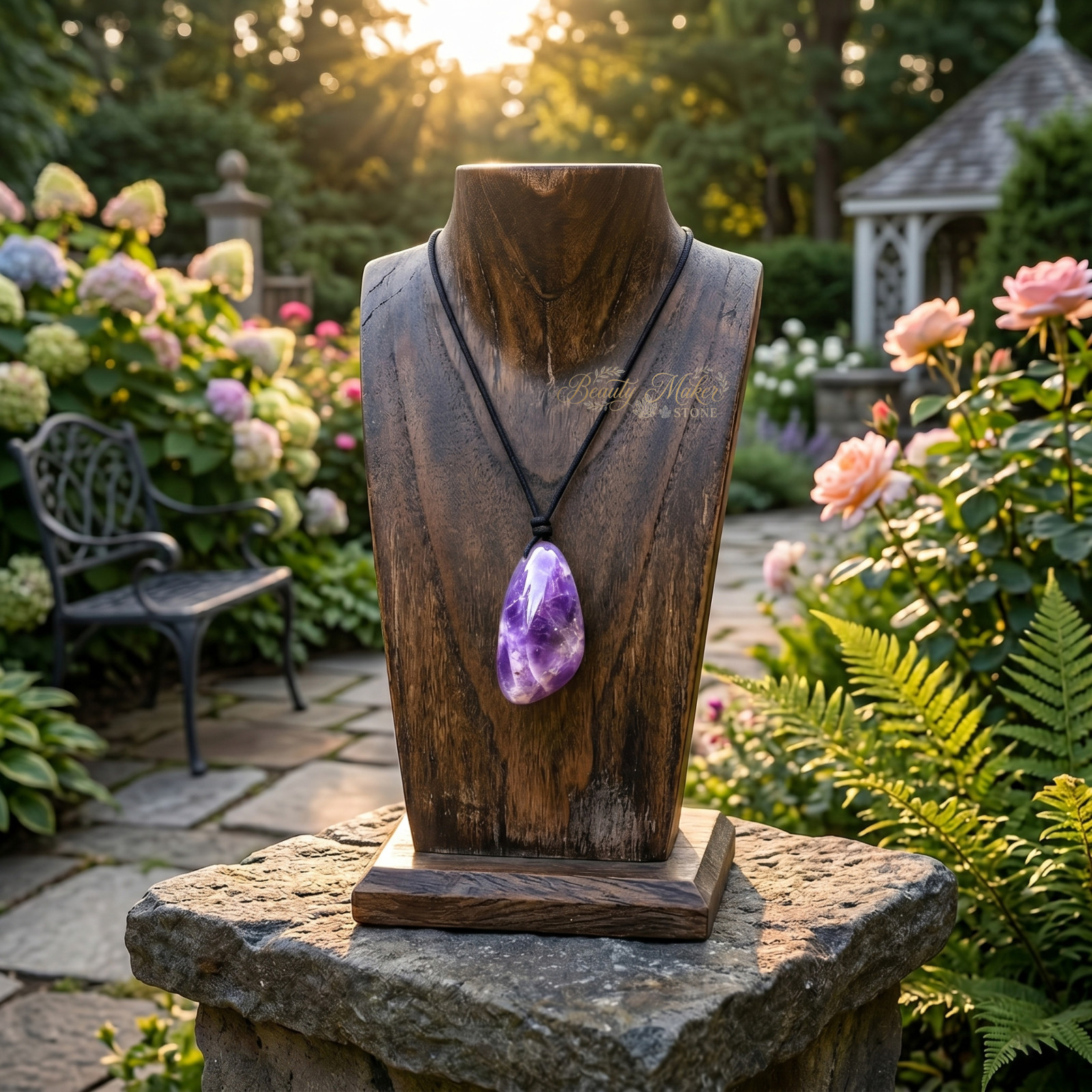 Amethyst Necklace Natural Crystal Pendant Wisdom Spiritual Peace Gift Men Women