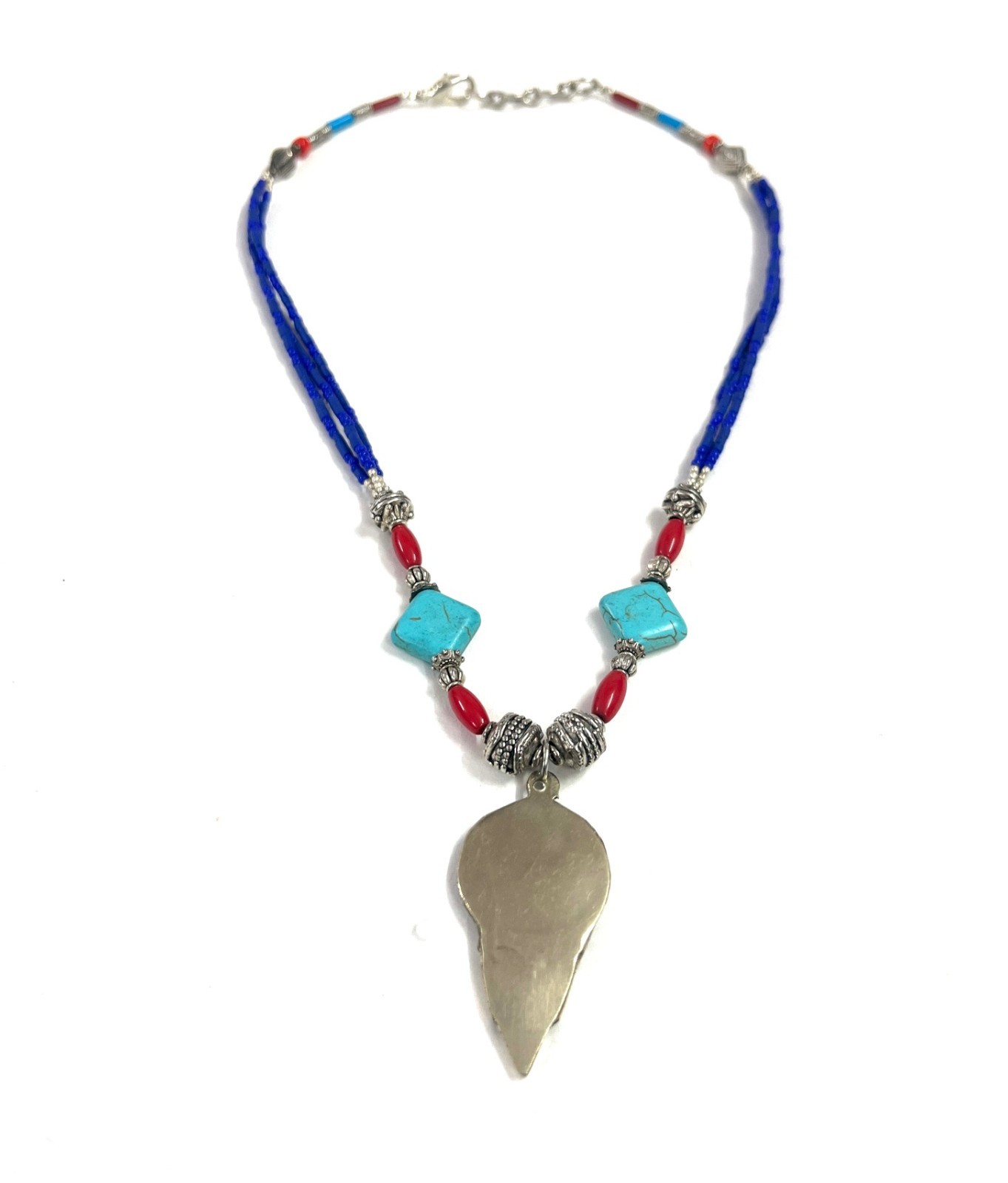 Lapis Turquoise Coral Gemstone Tibetan Traditional Necklace Jewelry, 18 Inc Adjs