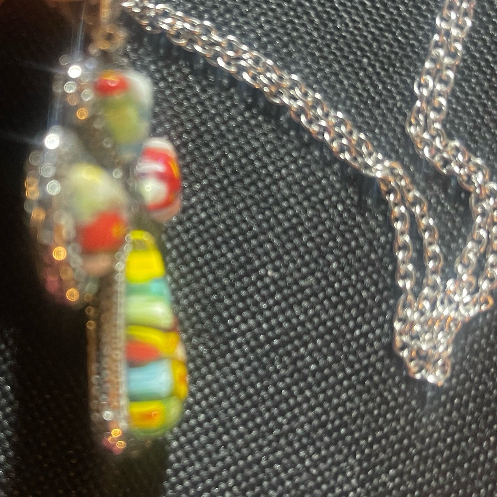 Murano Style Millefiori Cross Pendant 20” Necklace 316L S.steel