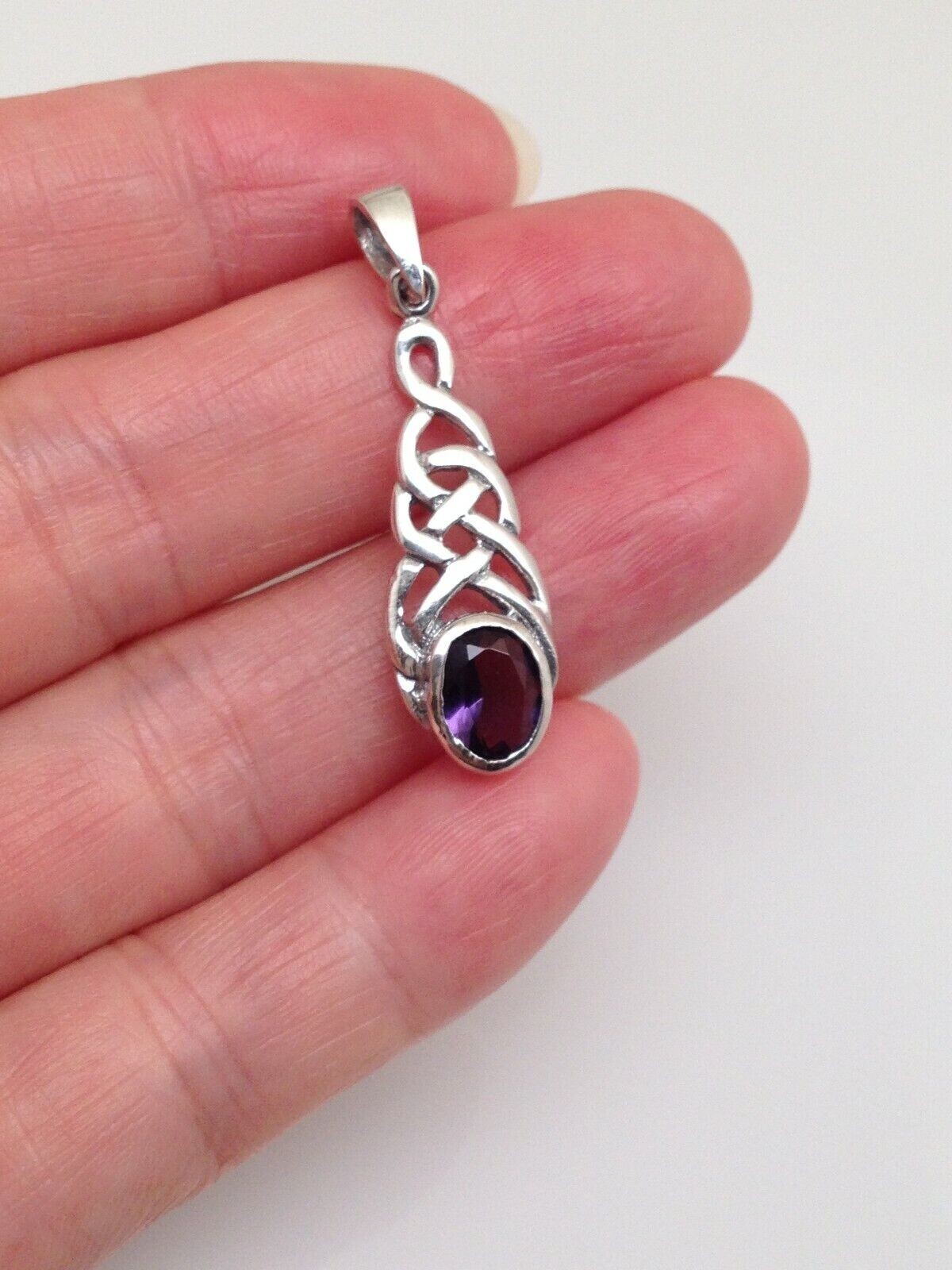 925 Sterling Silver Celtic Knot Purple CZ Pendant Women 26mm(1.02″)/34mm(1.34″)
