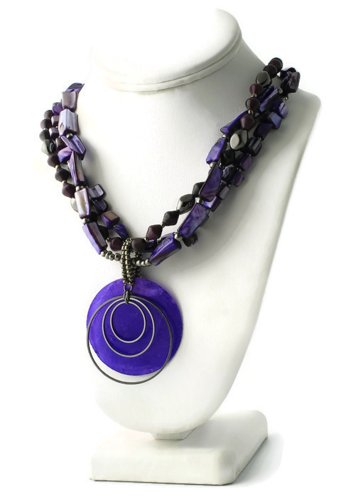 a.n.a AMY Purple Iridescent Beaded Shell Multi Strand Necklace NWT 18-21″