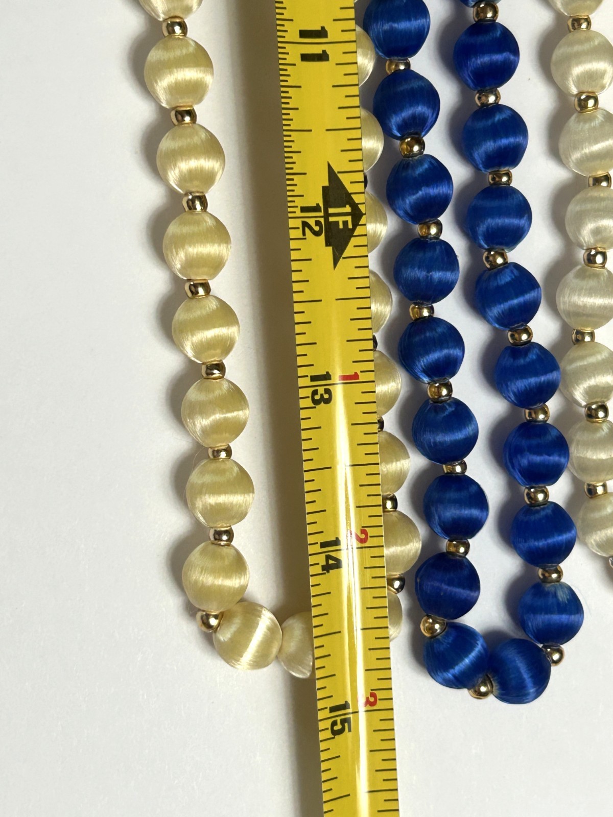 4 Vintage Cream RED WHITE & BLUE Silk Satin Thread Beaded Necklaces 4Th of July