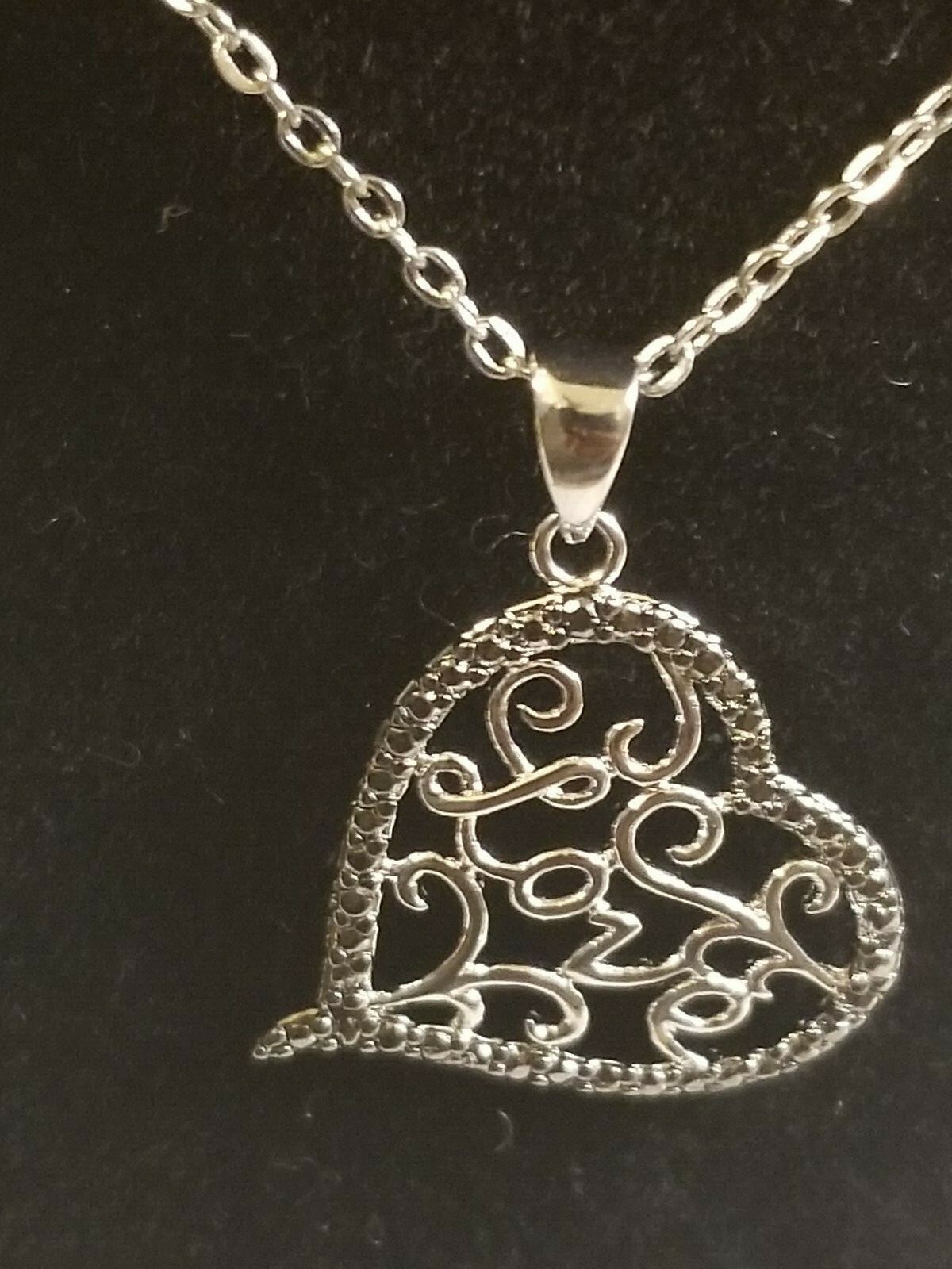 14k White Gold Overlay “Love” Heart Necklace