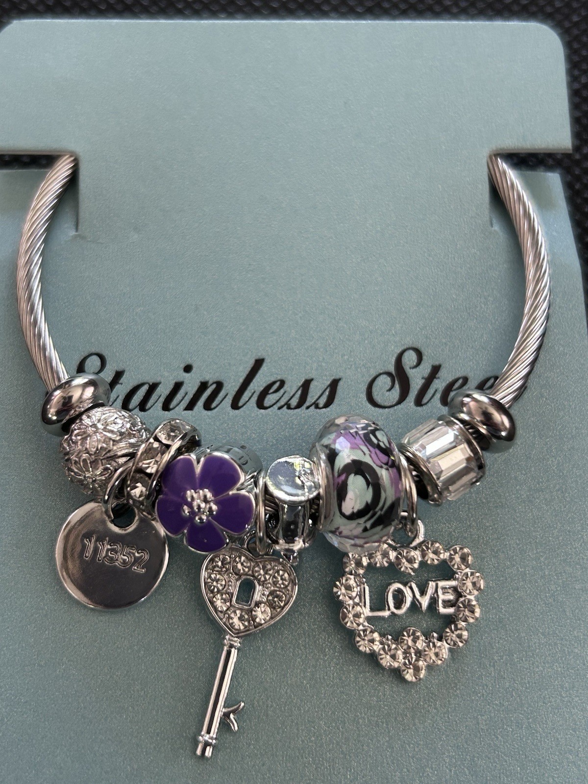 NEW Elegant Charm Bangle Bracelet Stainless Steel Cuff Adjustable Jewelry