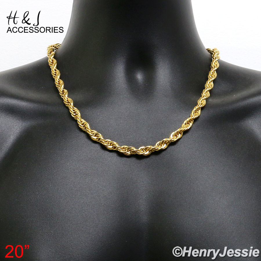 17″20″24″30″MEN Stainless Steel WIDE 8mm Gold Plated Rope Chain Necklace*AGN149